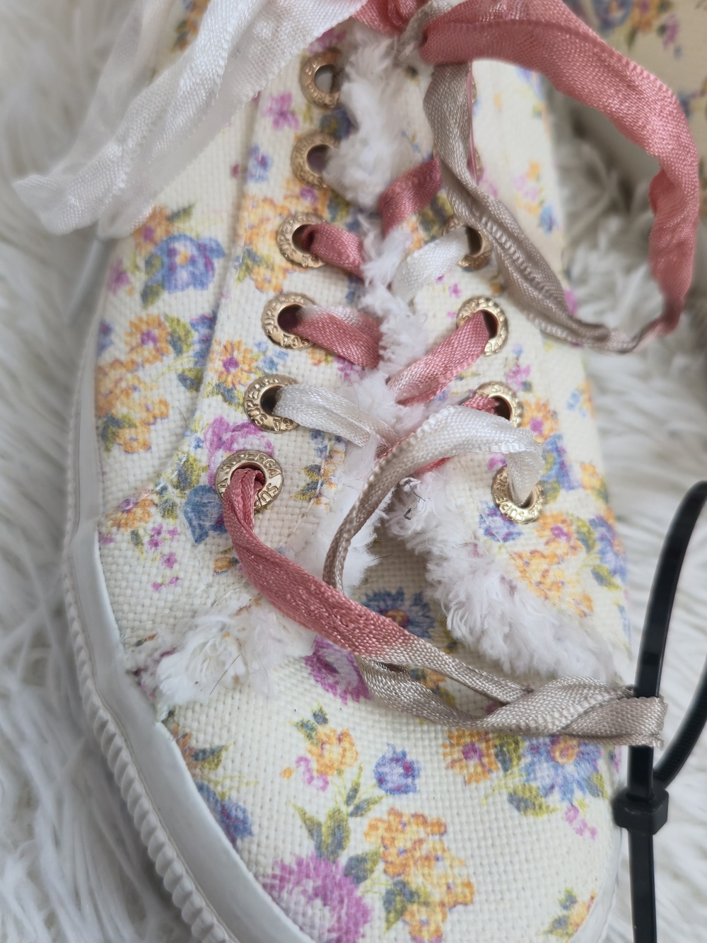 Superga X LoveShackFancy Cream Floral Coquette Canvas Fringe Sneakers - Picture 7 of 14